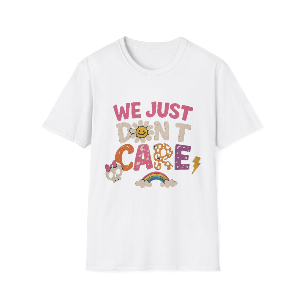 We Just Don't Care T-Shirt — Retro Cute Daisy & Rainbow Graphic Tee
