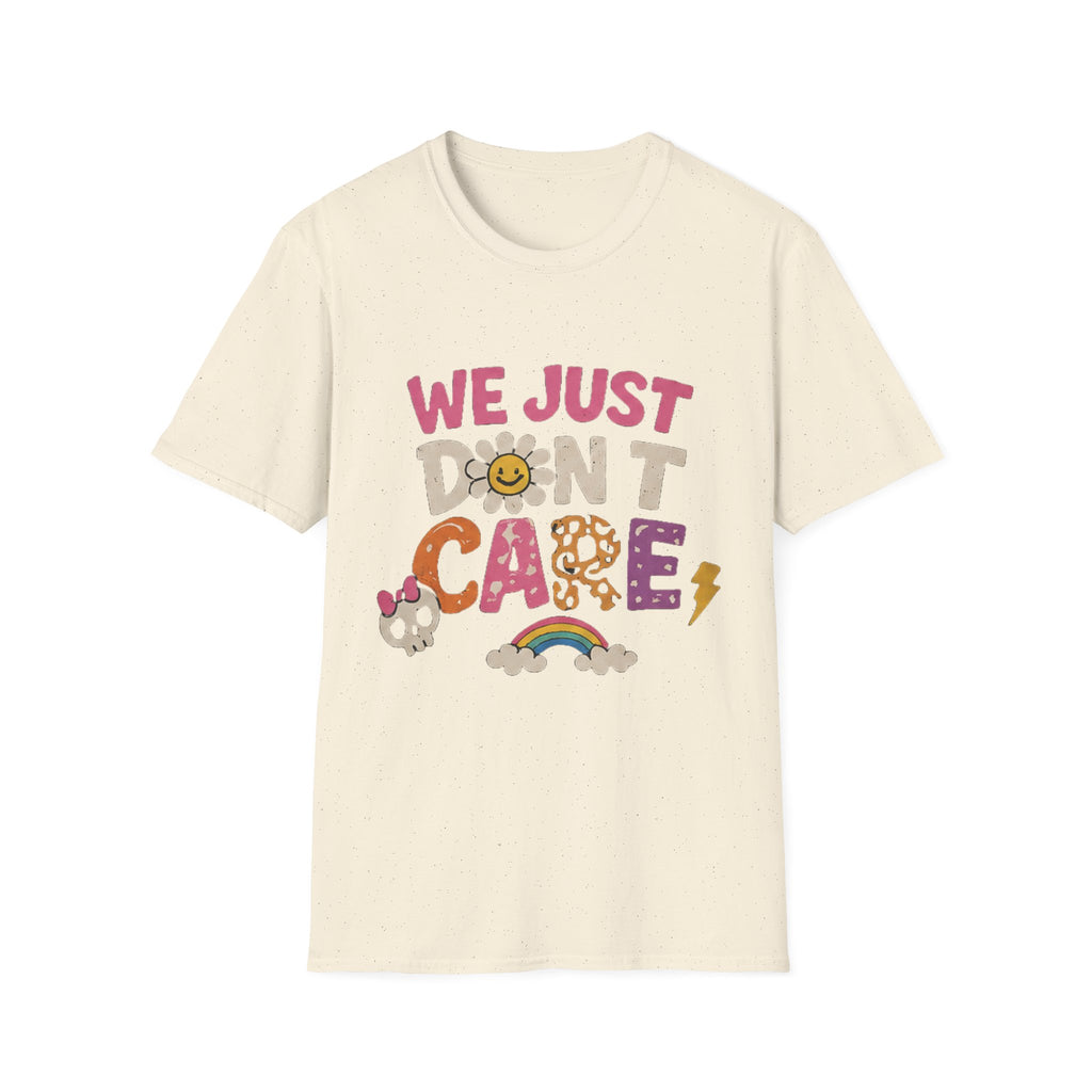 We Just Don't Care T-Shirt — Retro Cute Daisy & Rainbow Graphic Tee